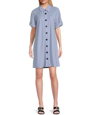 Bobeau Elbow Sleeve Mini Shirtdress - Blue