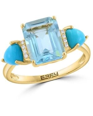 Effy 14K, Topaz, & 0.03 Tcw Diamond Ring - Blue