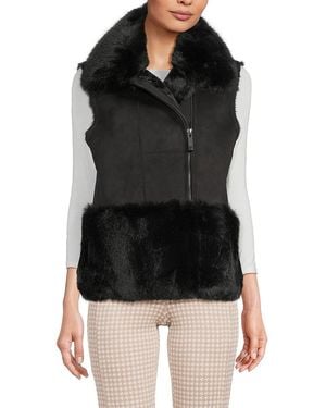 BELLE FARE BY MING YANG Faux Fur Trim Vest - Black