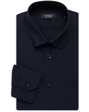 Cavalli Class by Roberto Cavalli Comfort Fit Logo Dress Shirt - Blue