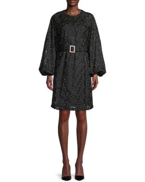 Rachel Parcell Belted Embroidered-mesh Dress - Black