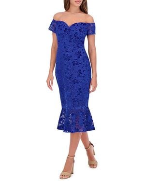 Siena Jewelry Velvet Lace Sweetheart Midi-Dress - Blue