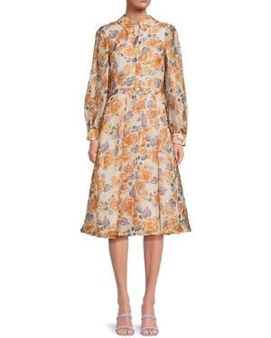 Mikael Aghal Floral Midi-Dress - Natural