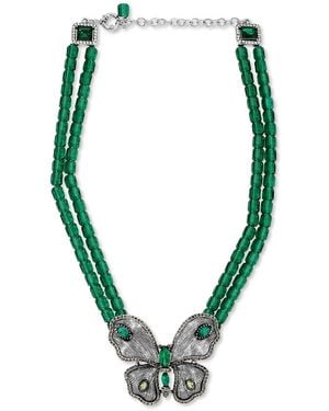 Eye Candy LA Azura Silvertone Butterfly Pendant Beaded Necklace - Green