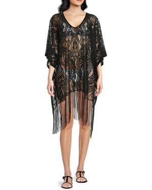 AREA STARS Summer Breeze Lace Coverup Poncho - Black