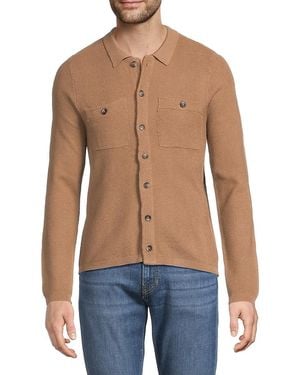 Saks Fifth Avenue Waffle-Knit Button Down Shirt - Blue