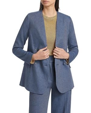 If Only Studio Linen-Blend Double-Breasted Blazer - Blue