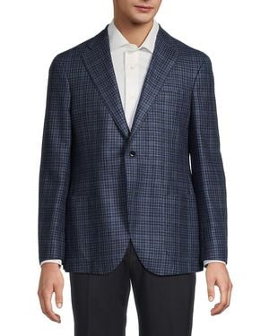 Lubiam Plaid Virgin Wool-Silk Modern-Fit Sport Coat - Blue
