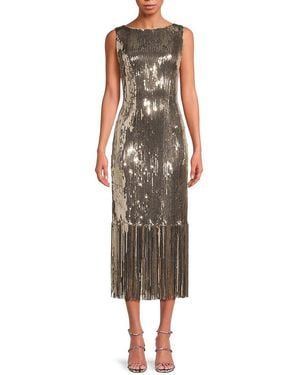 Nanette Lepore Fringed Hem Sequin Embellished Midi Dress - Multicolour