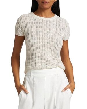 Vince Waffle Knit Short-Sleeve Sweater - White