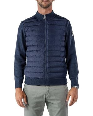 Woodpecker Quilted Mixed Media Jacket - Blue
