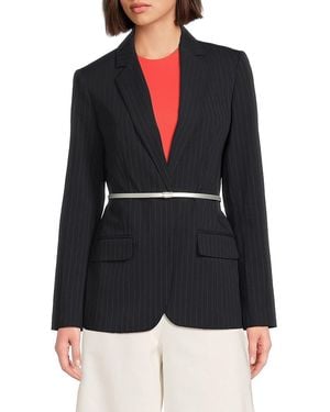 Calvin Klein Pinstriped Belted Blazer - Black
