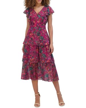 Kensie Floral Chiffon Tiered Midi-Dress