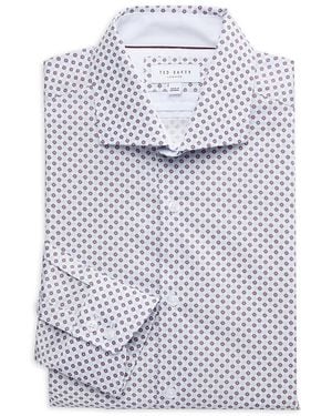 Ted Baker Medallion Print Slim Fit Cotton Blend Dress Shirt - White