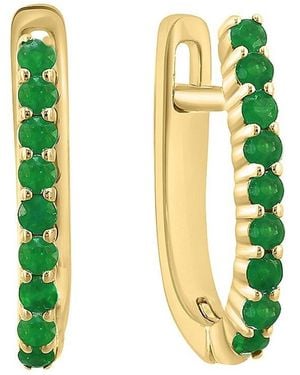 Effy ENY 14K Goldplated Sterling, Emerald & 0.34 Tcw Diamond Huggie Earrings - White