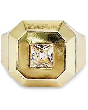 SAVIENE Goldtone Stainless Steel Cubic Zirconia Signet Ring - Metallic