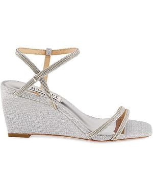 Badgley Mischka 75mm Embellished Wedge Sandals - White