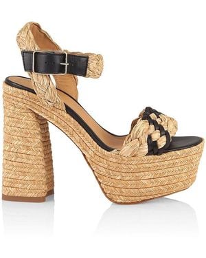 Castañer Agnes Raffia & Leather Platform Sandals - Metallic