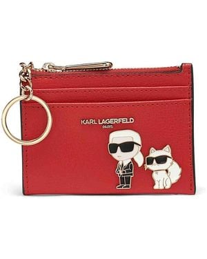 Karl Lagerfeld Karl & Choupette Leather Card Case With Key Ring - Red