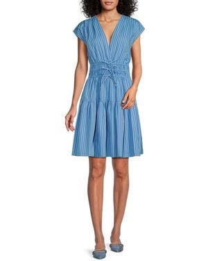 10 Crosby Derek Lam Tora Striped Cotton Fit & Flare Knee Length Dress - Blue