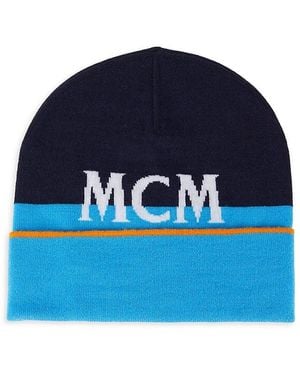 MCM Logo Merino Wool Beanie - Blue