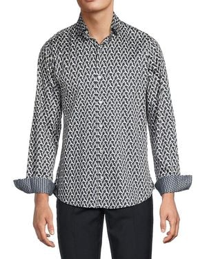 Ted Baker Soren Geometric Stretch Cotton Shirt - Grey