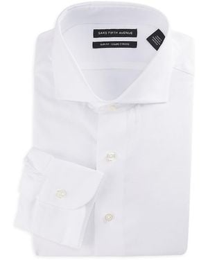 Saks Fifth Avenue Solid 100% Cotton Dress Shirt - White