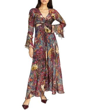 Robert Graham Diana Floral Silk-Blend Long-Sleeve Maxi-Dress - Red