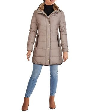 Cole Haan Faux Fur Trim Down Puffer Jacket - Natural