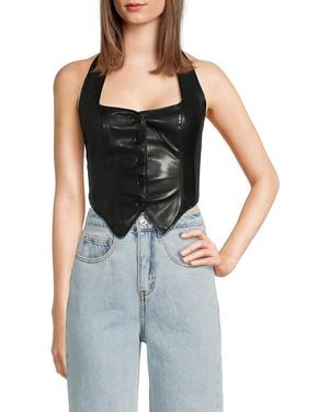 WeWoreWhat Halterneck Faux Leather Vest - Black