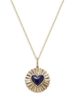 Effy 14K, 1.32 Tcw Lapis Lazuli & 0.10 Tcw Diamond Heart Pendant Necklace - Metallic