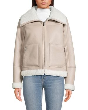 Calvin Klein Faux Shearling Trim Moto Jacket - Black