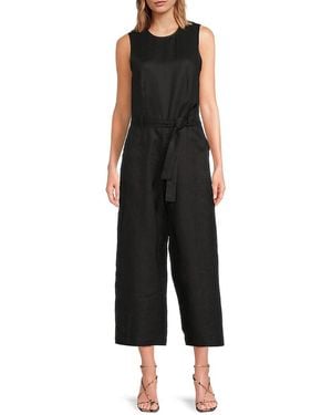 Saks Fifth Avenue 100% Linen Cropped Jumpsuit - Black