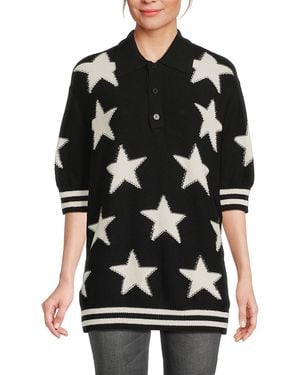 Balmain Drop Shoulder Cotton-Blend Polo Sweater - Black
