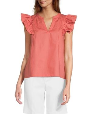 Joe's Jeans V-Neck Flutter Sleeve Top - Red