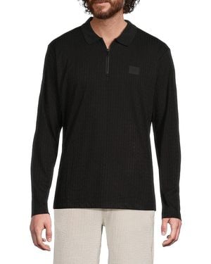 Karl Lagerfeld Textured Half-Zip Long-Sleeve Polo Shirt - Black