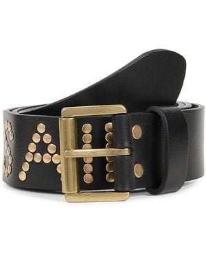 AllSaints Studded Logo Leather Belt - Black