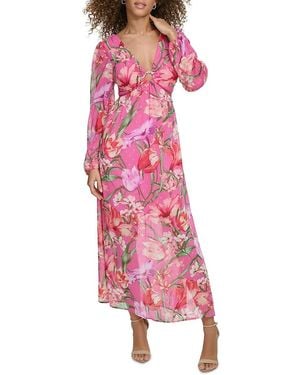 Siena Jewelry Floral Swiss-Dot Maxi Dress - Pink