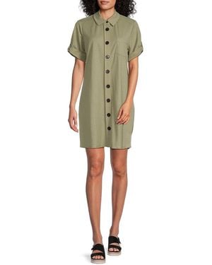 Bobeau Elbow Sleeve Mini Shirtdress - Green