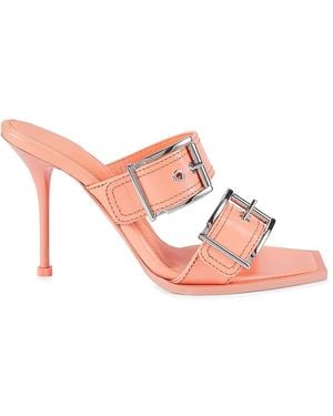 McQueen 100Mm Buckled Leather Sandal Mules - Pink