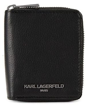 Karl Lagerfeld Logo Leather Zip Around Wallet - Black