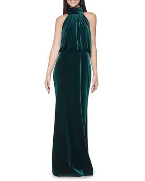 Eliza J Mock Turtleneck Velvet Blouson Gown - Green