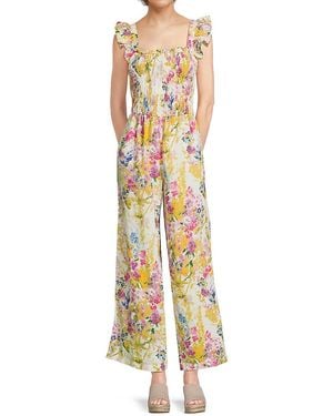 Vero Moda Floral Ruffle-Trim Cotton Jumpsuit - Metallic