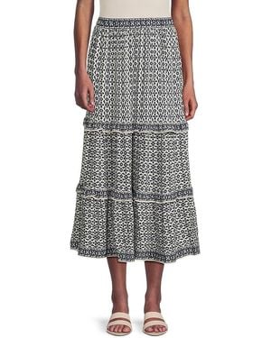 Max Studio Lemon-Print Tiered Midi-Skirt - Grey