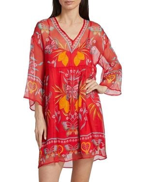Johnny Was Barbara Printed Silk Minidress - Red