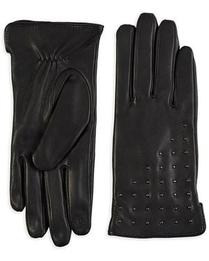 Bruno Magli Bias Studded Leather Short Gloves - Black