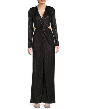 Ramy Brook Sierra Metallic Rib-Knit Knotted Maxi Dress - Black