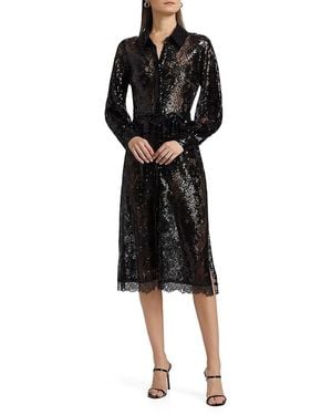 L'Agence Frida Embellished Lace Button-front Midi-shirtdress - Black