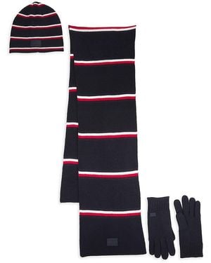 Tommy Hilfiger Striped Acrylic Hat, Scarf & Gloves Set - White