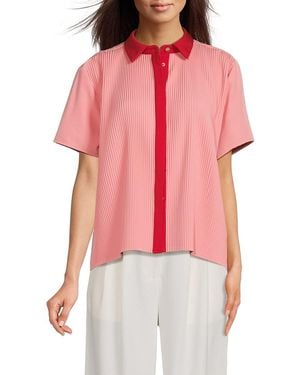 AREA STARS Trini Short Sleeve Accordian-Pleat Shirt - Red